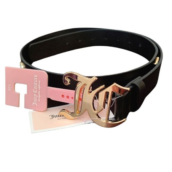 Juicy Couture Black Faux Leather Gold Logo Charmed Waist Belt Med/ Lrg NWT main image 12